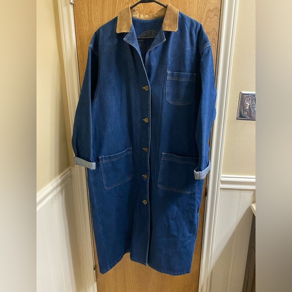 Lee Jackets & Blazers - Vintage 80’s Lee Denim Jean Duster Jacket Size Large Dark Denim Coat Made in USA